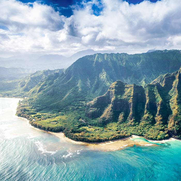 View of cliffs and mountains in Hawaii